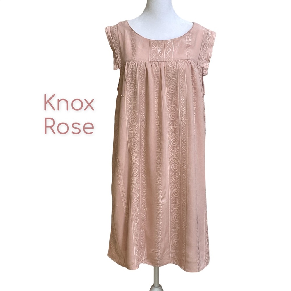 KNOX ROSE Blush Pink Dress Sz L Sleeveless Embroidered Lined